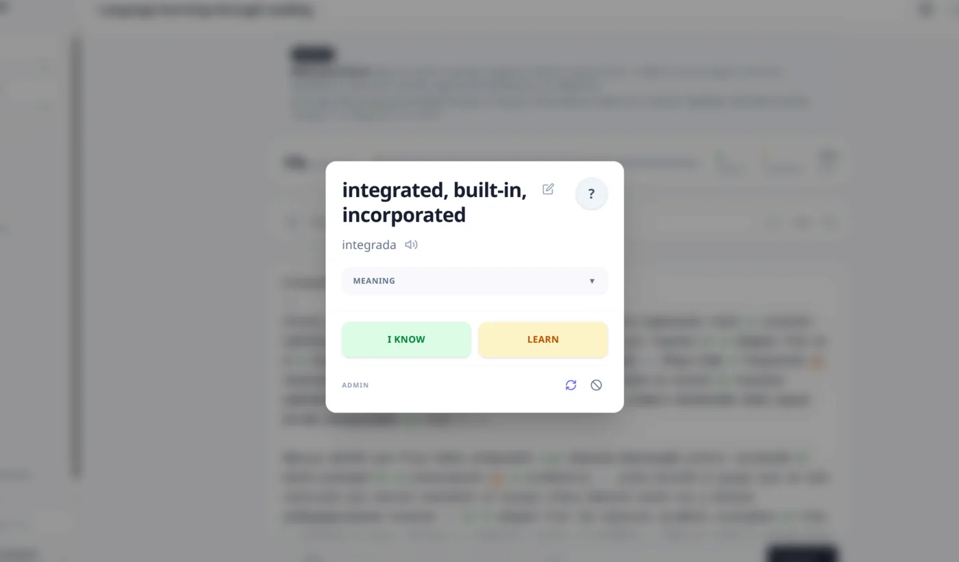 MovaReader shows a word translation directly inside the text